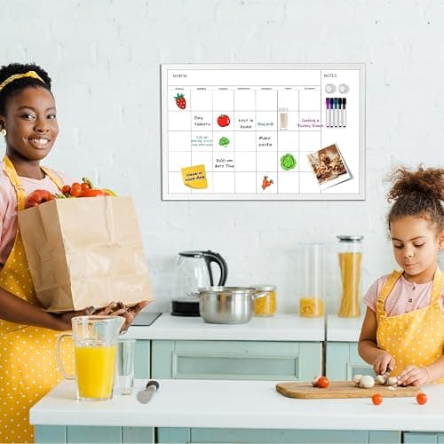 VUSIGN Magnetic Dry Erase Calendar White Board for Wall, 30"x20" Calendar Whiteboard, White Wood Style Frame, Includes 2 Magnets and 5 Markers thumbnail 7