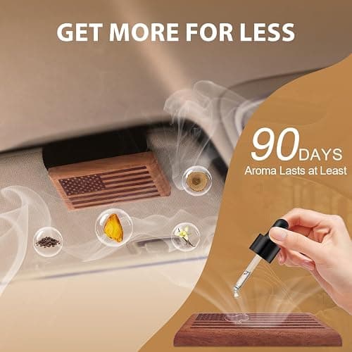 Car Air Freshener for Men & Women – 90+ Days Long Lasting – Wood Car Freshener with Amber Vanilla Scent –Includes 2x 8ML Refills & Magnetic Clip – 0.54 FL OZ, Made in USA thumbnail 3