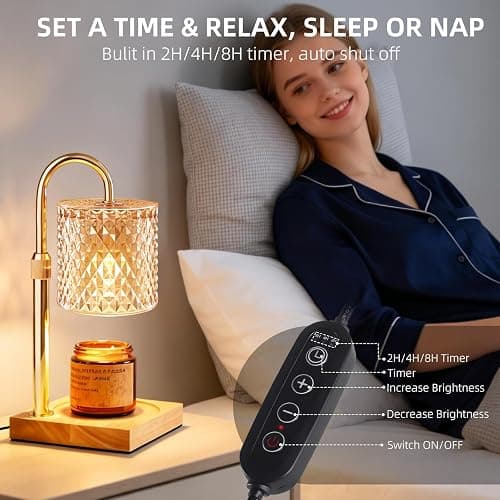 Candle Warmer Lamp with Timer Dimmer, Home Decor for Women Birthday | Gold Candle Warmer with 2 Bulbs for Jar Candles, Height Adjustable Candle Lamps thumbnail 4