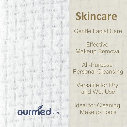 Ourmed Life Face Towels, Disposable Biodegradable Facial Towelettes for Sensitive Skin, Soft Lint-Free Face Cloths, Clean Dry Wipes for Washing Face, Skincare & Makeup Remover, 12"x10", 50 Count thumbnail 2