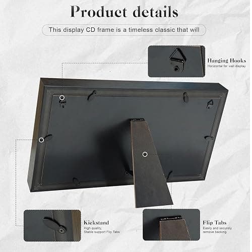 Allenkwok CD Display Frame for Discs & Cases – EVA Foam Slot, Black Flocked Fabric – Home Decor Desktop and Wall Mountable (7.7" x 14.4") thumbnail 5