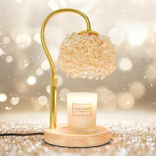 Hisummer Candle Warmer Lamp with Timer, Dimmable Candle Lamp Warmer with 312 K9 Crystals Adjustable Height Electric Candle Warmer for Women Gifts, Wax Warmer Lamp with 2 Bulbs for Jar Candles - Image 1