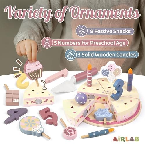 Wooden Birthday Party Cake Play Food Sets for Toddler 2 3 4 5 Year Old Girls Boys Kids Kitchen Accessories Pretend Play Toy Gift Educational Toys thumbnail 5