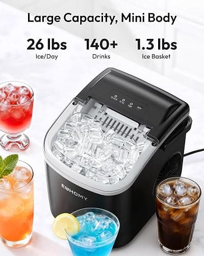 EUHOMY Countertop Ice Maker Machine with Handle, 26lbs in 24Hrs, 9 Ice Cubes Ready in 6 Mins, Auto-Cleaning Portable Ice Maker with Basket and Scoop, for Home/Kitchen/Camping/RV. (Black) thumbnail 3
