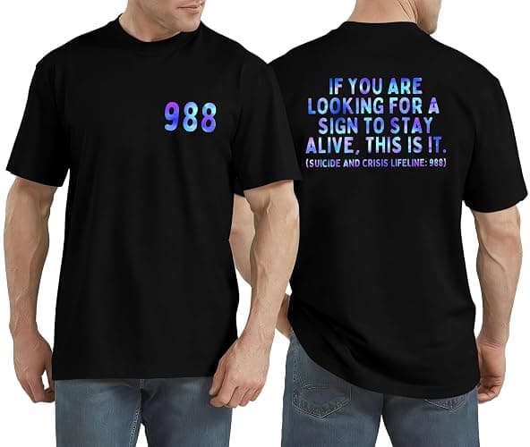 Suicide Prevention Awareness Shirt for Men 988 T Shirt Mental Health Shirts Therapist Inspirational Tees Tops - Image 1