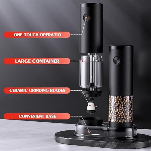 Electric Salt and Pepper Grinder Set Automatic Battery Pepper Mill Shakers Adjustable Coarseness Upgraded Larger Capacity with Led Home and Kitchen Appliances Christmas Gifts for Women thumbnail 7