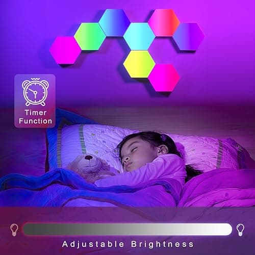 PUMPKINS Hexagon LED Lights, 8 Pack RGB Hex Light Panels, Smart Wall Gaming Panels Sync to Music for Room Bar Bedroom Home Decor Room, With App & Remote Control, White - Hexagon Lights 8pack thumbnail 5