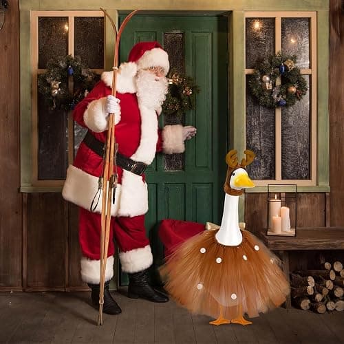 JcHrmers 2Pcs Christmas Reindeer Porch Goose Outfits for 23”- 28" Porch Goose, Includes Tutu Skirt with Polka Dots and Reindeer Antler Hat, Festive Outfit for Seasonal Decoration thumbnail 2