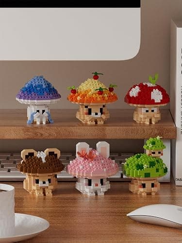 Hide Mushroom Mini Cute Mushroom Animals Building Toy Set Adorable Plant Blocks for Creative Play Bonsai Botanical Collection thumbnail 5