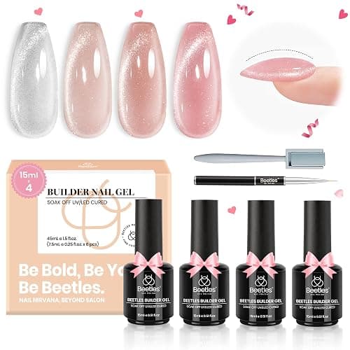 Beetles Builder Gel Kit-Star Cascade 4 Colors 7 in 1 Nail Thickening Strengthening Building Apex with Liner Nail Brush for Beginner DIY Salon at Home,Cat Eye Builder Nail Gel,UV & LED Lamp Needed - Image 1