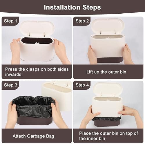 talifoca Pattumiera da tavolo con coperchio, 2 l, piccola pattumiera da tavolo con coperchio, per lavabo, cucina, bagno, ufficio, scrivania, wc auto, letto, 22 x 11 x 13 cm thumbnail 5
