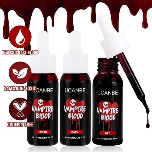 UCANBE 3PCS Halloween Dripping Fake Blood Makeup Kit Realistic Blood Drops Body Paint Washable Fake Blood Set For Zombie Vampire Clown Monster Clothes Costume Cosplay SFX Special Effects Makeup 90ML thumbnail 4