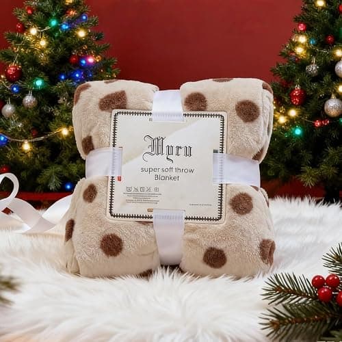 Soft Plush Throw Blanket with Polka Dots, Luxury Faux Fur,Doule Side, Multiple Colors Available,Gift for Women (Khaki and Brown, Twin(63" x 79")) thumbnail 3