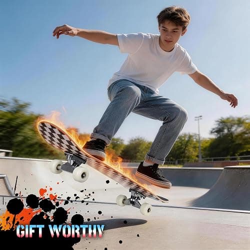 ANYFUN Pro Complete Skateboards for Beginners Girls Boys Kids Youths Teens Adults 31"x8" Skate Boards 7 Layers Canadian Maple Double Kick Deck Concave Longboard thumbnail 6