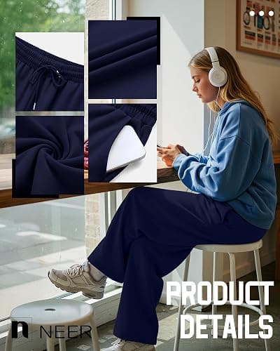 Neer 3 Pack Women's Sweatpants with Pockets, High Waisted Casual Yoga Pants Cozy Lounge Drawstring Loose Wide Leg Jogger thumbnail 5