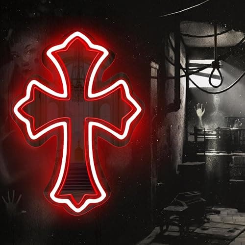 Cross Gothic Y2K Cross Mirror Neon Sign, Birthday Gift, Gothic Wall Decor, Corss Bedroom Mirror Sign, Gift for Friends, Retro Wall Decoration, 16.5"x12" thumbnail 3