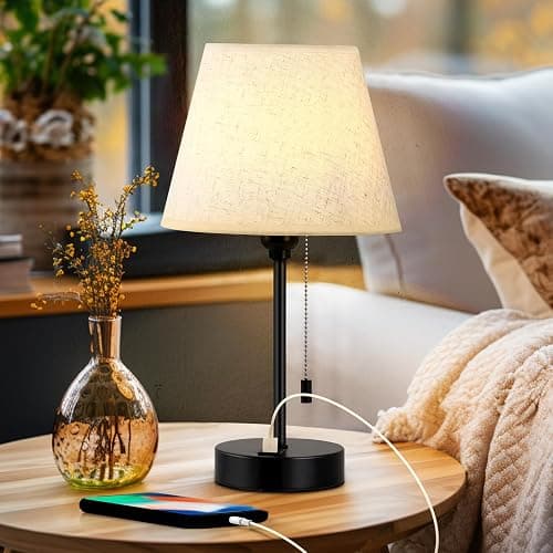 Bedside Table Lamps Set of 2 Small Nightstand Lamps with Dual USB Charging Ports Modern Desk Lamps with Fabric Lampshade for Bedroom, Living Room, Office thumbnail 7