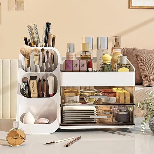 Makeup Organizer with Drawers for Vanity,Spacious Cosmetic Display Case,Perfect Storage Solution for Your Beauty Essential (White) thumbnail 3
