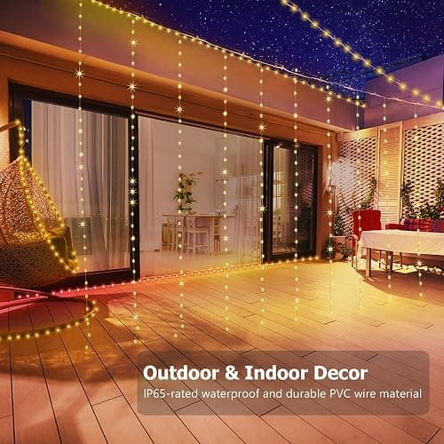 KepStars Curtain Lights 10ft x 10ft, 300 LED Twinkle Fairy String Lights Curtain with Remote & Timer, IP65 Waterproof, USB Powered for Indoor Outdoor Wall Bedroom Backdrop Christmas Decor - Warm White thumbnail 4