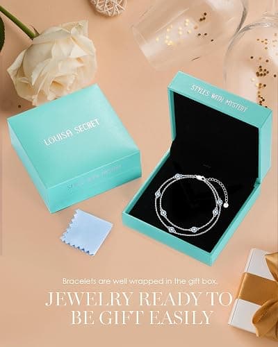 LOUISA SECRET Birthstone Bracelets for Women, 925 Sterling Silver Charm Link Double Strand Bracelet, Birthday Anniversary Christmas Jewelry Gifts for Wife Girlfriend Mother her… thumbnail 6
