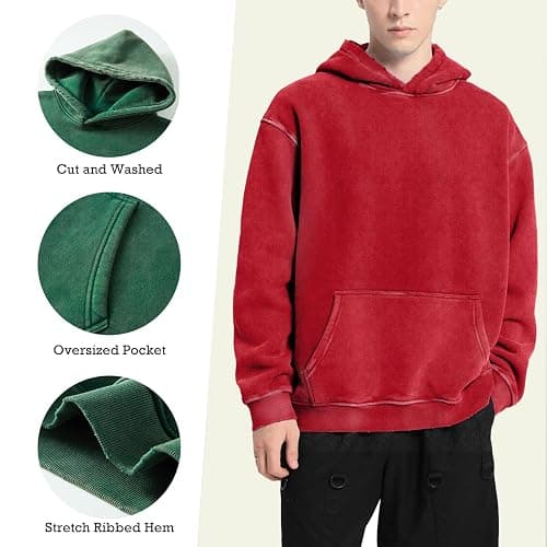 FAIABLE Womens Oversized Acid Wash Hoodie Unisex Heavyweight Cotton Hoodies Fleece Vintage Washed Sweatshirt Women Men thumbnail 3