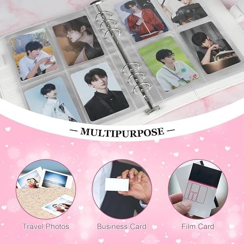 A5 Kpop Photocard Binder, 6 Ring Binder Album with 200 Card Slots, PU Leather Binder Cover with Magnetic Buckle Closure for Organizing Trading Cards - White thumbnail 6