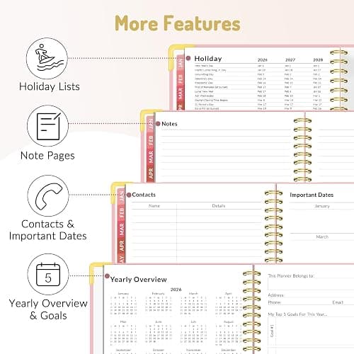 Forvencer Planner Jan 2026-Dec 2026, Spiral Hardcover Daily/Weekly & Monthly Calendar Journal/Agenda Book/Organizer Notebook with Inner Pocket & Tabs for Office/Home/School, Pink, A4, 8.5" x 11" thumbnail 6