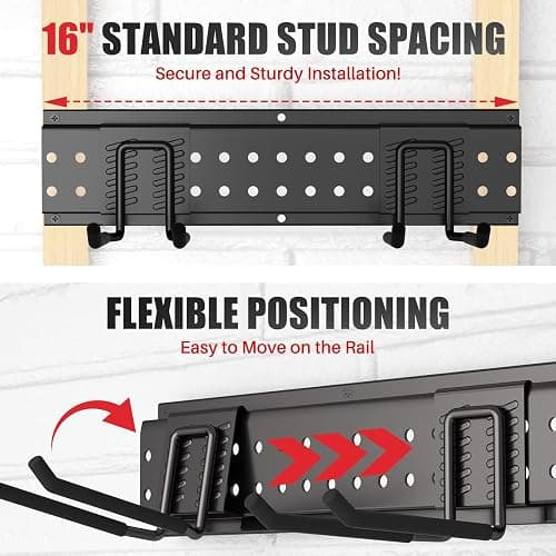 ZICANYCO Garage Tool Organizer Wall Mount 96 inches with 18 Adjustable Heavy-Duty Hooks, Garage Organization, Garden Tool Storage Rack, Yard, and Shed, Holds Up to 750 lbs thumbnail 8