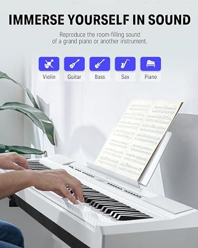 Donner DEP-20 Beginner Digital Piano 88 Key Full Size Weighted Keyboard, Portable Electric Piano with Furniture Stand, 3-Pedal Unit, White thumbnail 3