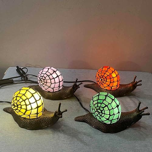 Bieye L10963 Land Snail Tiffany Style Stained Glass Accent Table Lamp for Home Decoration (Orange, 10" D x 5" W x 5" H) thumbnail 8