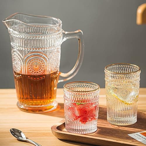 Kingrol 50 oz Glass Pitcher, Vintage Water Carafe Jug for Ice Tea, Juice, Milk, Beverages, Heat Resistant Glass Carafe for Hot/Cold Water thumbnail 6