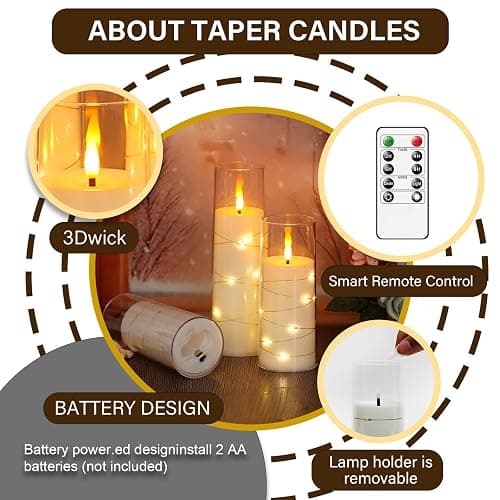 kakoya Flameless LED Candles with Timer 5 Pc Flickering Flameless Candles for Romantic Ambiance and Home Decoration Stable Acrylic Shell,with Embedded Star String，Battery Operated Candles（White） thumbnail 2