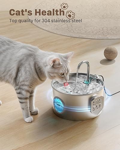 Cat Water Fountain Stainless Steel: Cat Fountain for Drinking - Pet Water Fountain for Cats Inside - 74oz/2.2L Quiet Cats Water Bowl Dispenser - Kitten Drinking Fountains - 6 Filters + 3 Sponges thumbnail 2