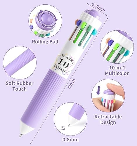 Joyask 6 Park Multicolor Pens, 10-in-1 Colored Ballpoint Pen, 57 Colors, 0.8mm Fine Point Smooth Writing, Retractable Ballpoint Pens for Office School Students Children thumbnail 4