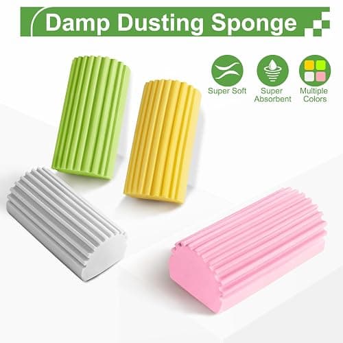 Jeymei 4-Pack Damp Clean Duster Sponge,Gray Damp Dusting Sponge,Duster Baseboard Cleaner Sponge with Ridges,Reusable Wet Duster Sponge,Household Cleaning Sponges for Blinds,Window Track Grooves thumbnail 6