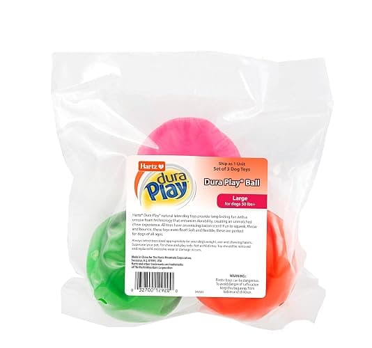 Hartz DuraPlay Ball Squeaky Latex Dog Toy, Neon Green, Neon Pink & Neon Orange, Large 3 Count Pack thumbnail 9