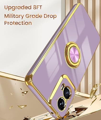 Dretal for Motorola G 5G 2024 Case, Moto G 5G 2024 Case,2X Screen Protector, 360° Rotatable Ring Holder Magnetic Kickstand,Plated Gold Edge Slim Soft TPU Protective Cover (Purple) thumbnail 7