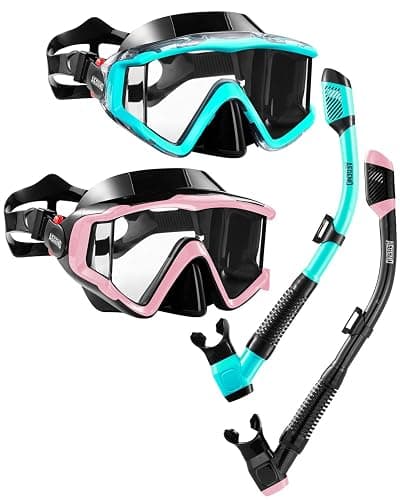 Aegend Snorkeling Gear for Adults Youth Kids, Snorkel Mask with Top Dry Valve - Panoramic View Anti-Leak and Anti-Fog with Mesh Bag for Snorkeling, Scuba Diving, Freediving & Swimming - Image 1