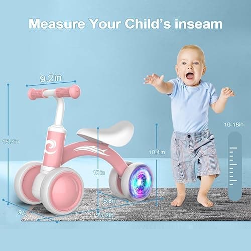Colorful Lighting Baby Balance Bike Toys for 1 Year Old Girl Gifts, 10-36 Month Toddler Balance Bike, No Pedal 4 Silence Wheels & Soft Seat Pre-School First Riding on Toys, 1st Birthday Gifts. thumbnail 2