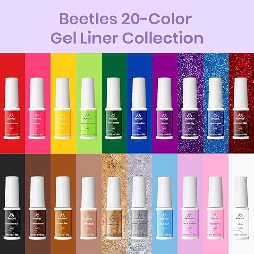 beetles Gel Polish Nail Art Gel Liner Nail Polish Set- 20 Colors Liner Gel Polish Pink Blue White Red Brown Glitter Gel Nail polish Soak Off UV Gel Built Thin Nail Brush in Bottle Gifts for Women thumbnail 7