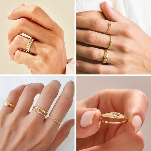 FAXHION Gold Stackable Rings Set for Women, 25 PCS Simple Twist Finger Ring | Statement Knuckle Ring, Dainty Stacking Thumb Rings Pack, Versatile Daily Wear Jewelry Gift for Women thumbnail 5
