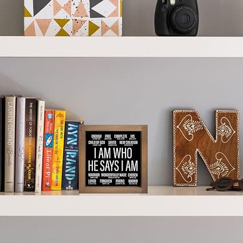 pechpell Christian Office Decor for Women Men, 6 In Wooden Bible Verses Inspirational Sign, Rustic Scripture Art Desk Prayer Room Baptism Table Kitchen Bathroom Motivational Religious Home Decorations thumbnail 5