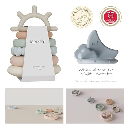 Moonkie Stacks of Circles Soft Teething Toy Educational Learning Stacking Ring Toys for Babies, 7 Piece Set thumbnail 5