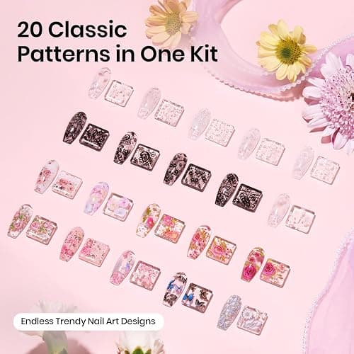 Beetles Nail Foil Glue Gel 2Pcs 15ml with 20 Pcs Lace Flower Butterfly Stickers Transfer White Black Lace Nail Foil Set, LED Lamp Soak Off DIY Manicure Gifts for Women thumbnail 2