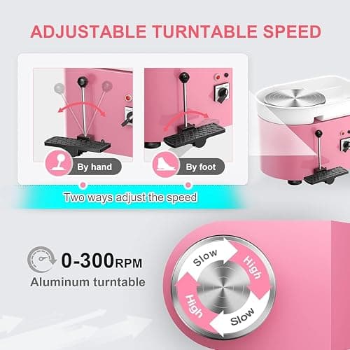 Pottery Wheel Pottery Forming Machine 25CM 350W Electric Pottery Wheel with Foot Pedal DIY Clay Tool Ceramic Machine Work Clay Art Craft (Pink) thumbnail 5