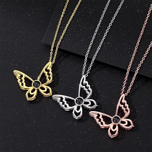 INCOOSTORE Projection Necklace with Picture Inside - Personalized Photo Necklace with Butterfly, Meaningful Gift for Loved Ones on Christmas Wedding Birthday thumbnail 2
