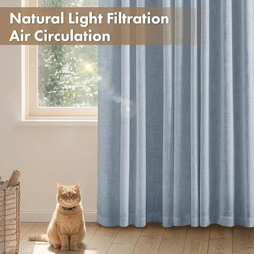 MIULEE Thick Linen Curtains 96 Inches Long Light Blue Semi Sheer for Farmhouse/Living Room/Bedroom, Linen Textured Light Filtering Window Privacy Drapes with Back Tab Rod Pocket, 42Wx96L, Set of 2 thumbnail 4