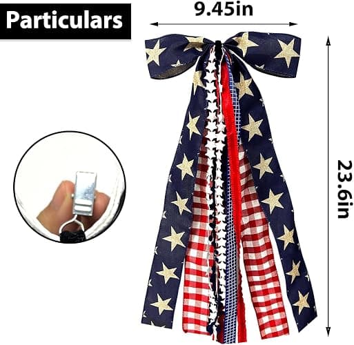 Large Patriotic Ribbon Bow, 4th of July Red White and Blue Bows Clip-On Star Sash Patriotic Wreaths for Front Door Indoor Outdoor Memorial Day Decoration thumbnail 3