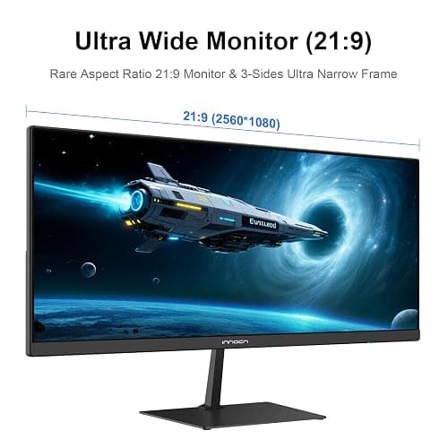 INNOCN 23 Inch Widescreen Computer Monitor WFHD 2560 x 1080p HDMI DisplayPort PC Monitor, Tilt Adjustable, Eye Care, Black thumbnail 2