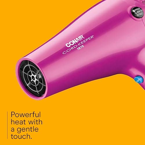 Conair Hair Dryer with Retractable Cord, 1875W Blow Dryer, 3 Heat Settings, 2 Speeds, Blow Dryer with Diffuser and Concentrator Attachments, Ionic + Tourmaline Technology, Pink thumbnail 4